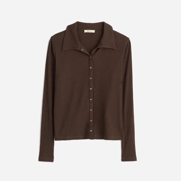 Madewell Snap Front Cardigan Top in Dark Carob, Size Small - Picture 11 of 11